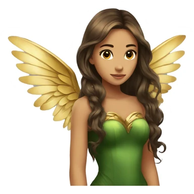 big wings, Beautiful, fairy, gold, brown, dark green, green, long hair sticker