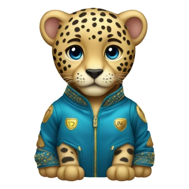 cute baby jaguar wearing a blue and gold jacket sticker