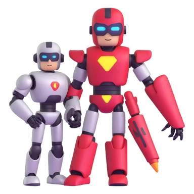 superhero with robot sidekick sticker