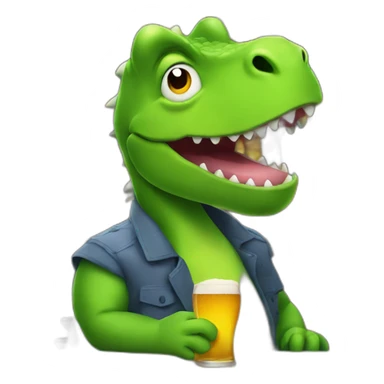 Drunk Dino seated at a bar drinking beer  sticker