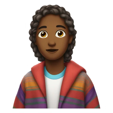 white teen at school with a colorful blanket wrapped around shoulders standing by locker sticker