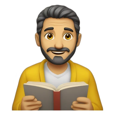 Armenian men with the yellow clothes reading book and looking at camera and smiling  sticker