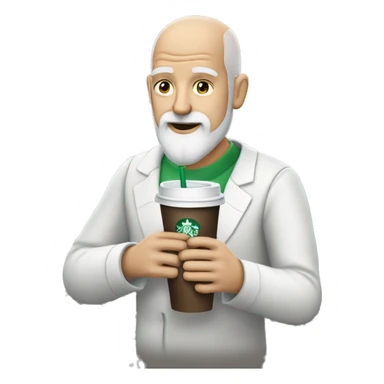 White Bald grey bearded man drinking Starbucks sticker