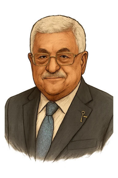 Махмуд Аббас в слегка рисованном, но при это объемный стиль, прозрачный фон sticker