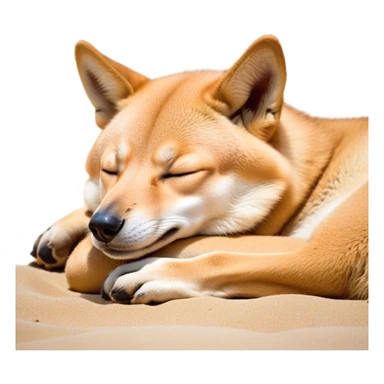 Meme-Worthy Cute Sleeping Dingo Portrait Emoji, Head resting peacefully with a contented smile, showcasing a lean build and a luxuriously soft sandy fur, eyes shut in a serene, restful nap, Simplified yet hilariously adorable features, highly detailed, glowing with a soft, drowsy light, high shine, relaxed and utterly lovable, stylized with an air of playful laziness, bright and heartwarming, soft glowing outline, capturing the essence of a comically sleepy dingo, so meme‐worthy it feels like it could instantly become the next viral sensation of adorable outback slumber! sticker
