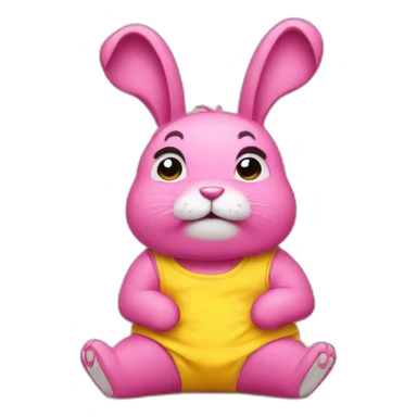 Pink rabbit crying hard, wears yellow teeshirt sticker