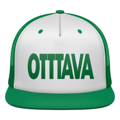 green ottowa trucker hat with HIGHER written on it,  white center sticker