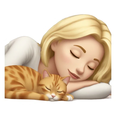 sleeping girl blonde hair laying next to Calico cat sticker