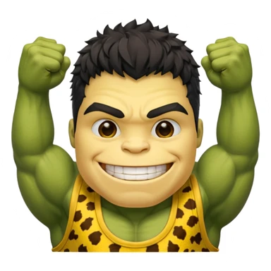 a Hulk wearing ancient animal skin cloth, half body, icon, yellow skin, spring sticker