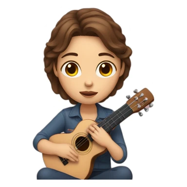 woman with brown hair with ukelele in hand sitting, with a sad look on her face sticker