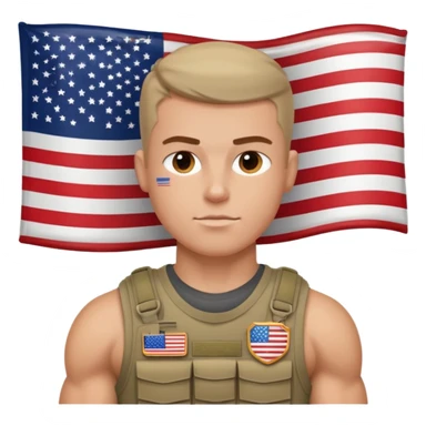 generate white powerful american soldier with small usa flag on shoulder sticker