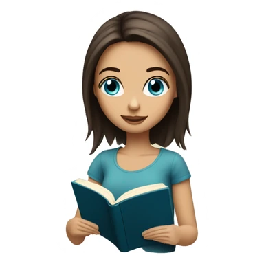 bob haired Brunette with blue eyes Girl reading a book  sticker