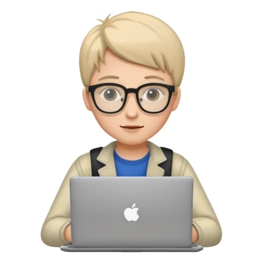 un estudiante que este parado con sus lentes y su laptop sticker