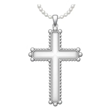 Elegant emoji icon of a white cross made of white beads, glossy surface, and white bead chain subtle shadows, pure white palette sticker