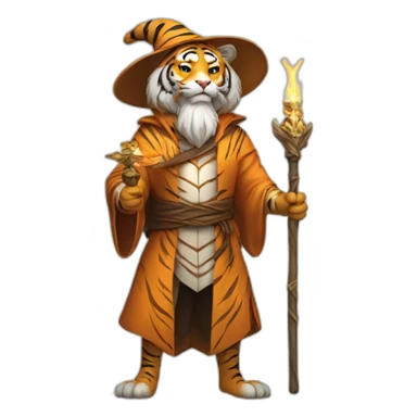 mature stern tiger wizard with staff sticker