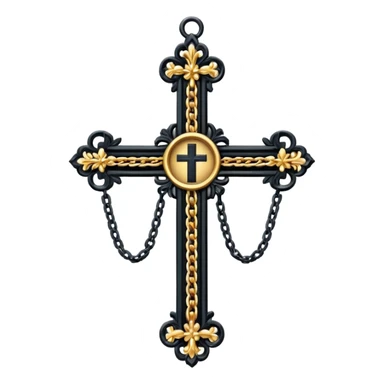 Ein christen kreuz in schwarz ohne Jesus schön verziert mit ketten auf weißem Hintergrund sticker