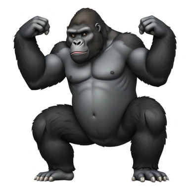 cinematic-gorilla-realistic-full-body-standing-emoji,-broad-and-powerful-frame-poised-with-confidence,-massive-arms-hanging-slightly-forward,-head-tilted-thoughtfully,-thick-black-fur,-deep-dark-eyes-full-of-intelligence,-simplified-yet-realistic sticker