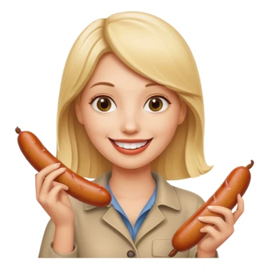 Naked blonde with both hands holding weiner sticker