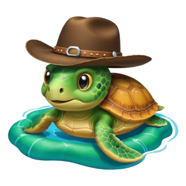 Cute blow up green pool turtle with a cowboy hat sticker