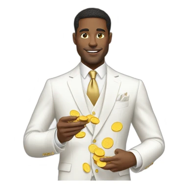 Posh-man-with-white-suit-holding-golden-coins sticker