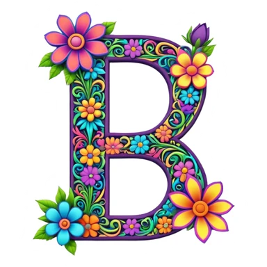 3D, gothic style psychedelic colored Letter “D” with hippie style flower border sticker