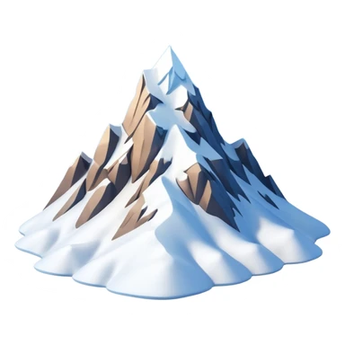 A 3D cartoon snow-covered mountain peak with soft clouds around it, clear blue sky, bright sunlight, smooth textures, Memoji-style rendering. sticker