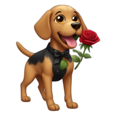 dog carrying a black rose sticker