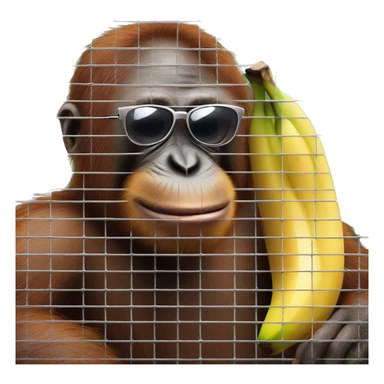 orangutan in a cage with a banana with sunglasses  sticker