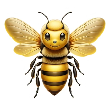Cinematic Noble Bee Portrait Emoji, Poised and industrious, with a compact, fuzzy body in golden-yellow hues, delicate translucent wings, and a gentle, determined expression with focused eyes, Simplified yet sharp and sophisticated features, highly detailed, glowing with a soft, sunny radiance, high shine, intelligent and diligent, stylized with an air of natural elegance, focused and alert, soft glowing outline, capturing the essence of a watchful and confident bee that appears ready to buzz out of the screen with effortless authority! sticker