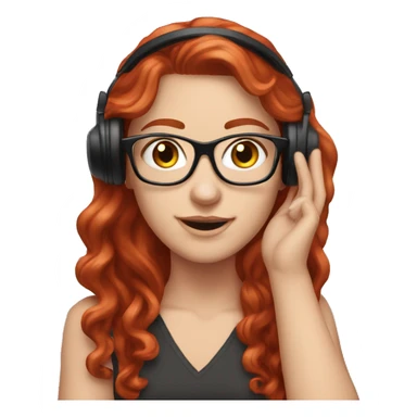 White girl Tipping Hand, with long red red wavy hair, square glasses, wearing headset sticker