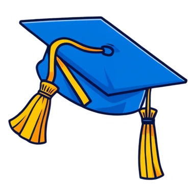 blue graduation cap with yellow tassel sticker