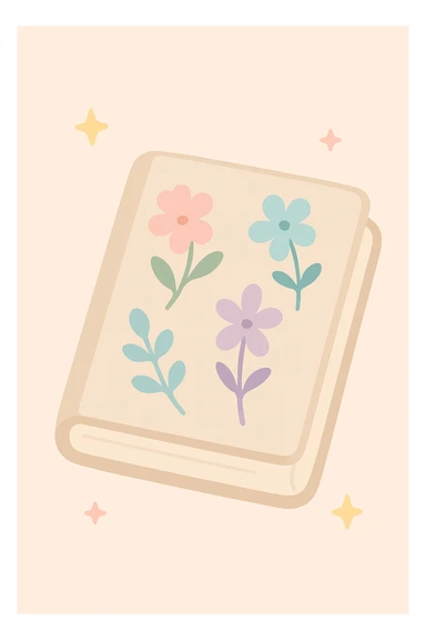 a vintage book with pressed flowers, cottage core style, nostalgic and delicate, soft pastel colors sticker