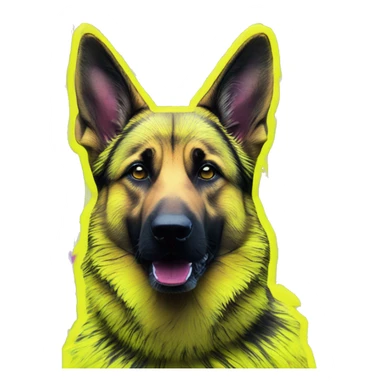 .Zombie_ Vaporwave black holographic oilslick zombie yellow German shepherd dog yellow caution tape graffiti neon yellow stripes sticker