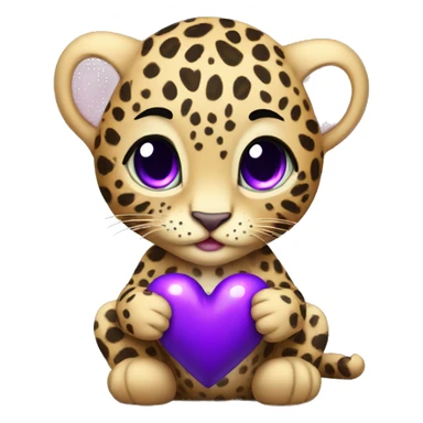 Baby leopard holding a purple heart  sticker