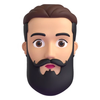 3d male character with moderate beard and unibrow sticker