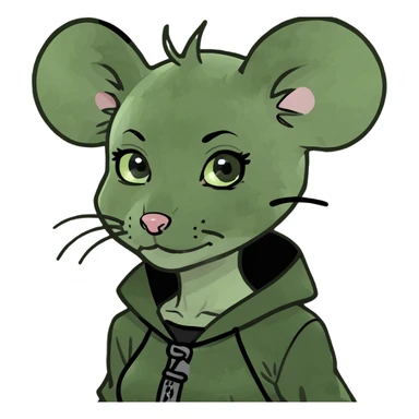 gothic punk nezumimi mouse girl with green eyes and a red mohawk, emoji meme style, expressive face, bold attitude, simple background sticker