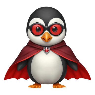Vampire animal, penguin  in red collar cloak, red eye, fangs, sunglasses sticker