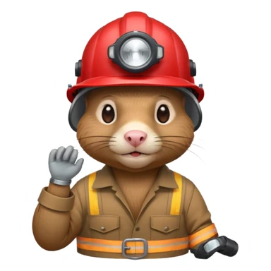 a mole rat, red helmet, headlamp, worker cloth sticker