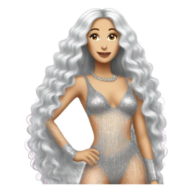 CHER in her long glittery hair outfit   sticker