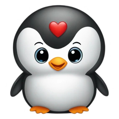 Adorable baby penguin in love with heart sticker