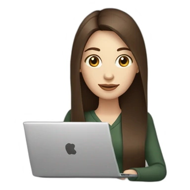 woman with long straight brown hair and pale skin holding a coffee mug on top of a laptop sticker