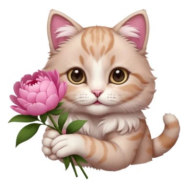 Cute cat Handing pink peonies like reaching a hand and handing them out sticker