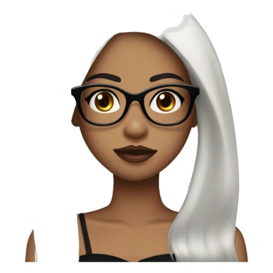 Girl with long, straight black hair, big lips, long eyelashes, eyeliner, glasses, black bustier sticker