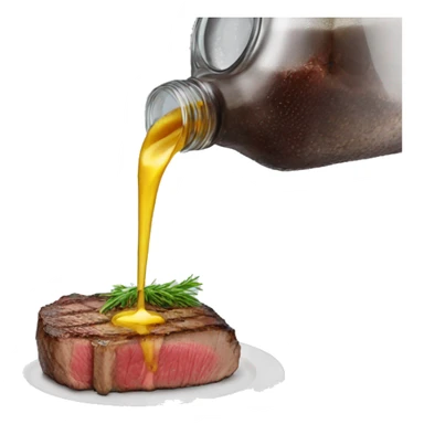 water pouring onto a steak from a glass sticker