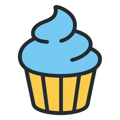 Edit the cupcake with blue icing in color outline icon style with no background. sticker