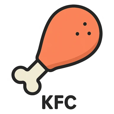 KFC chicken drumstick, color outline icon style, black outlines with color fill, playful and clear sticker