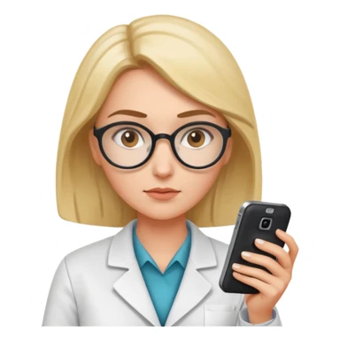 científica mujer viendo un celular sticker