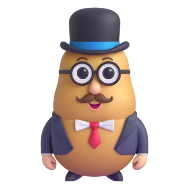 realistic potato with monocle, suit, and top hat, memoji-inspired, clearly a potato and not a person, presidential candidate sticker