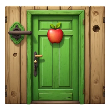 A wooden green door emoji in the style of Apple emoji with a handle sticker