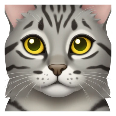 Face of a grey Bengal cat with puffy cheeks and yellow/green eyes  sticker